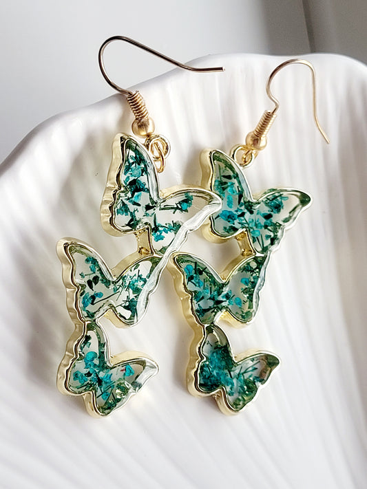Floral handcrafted butterfly earrings with wildflowers. Unique Gift. Unique Canadian jewelry