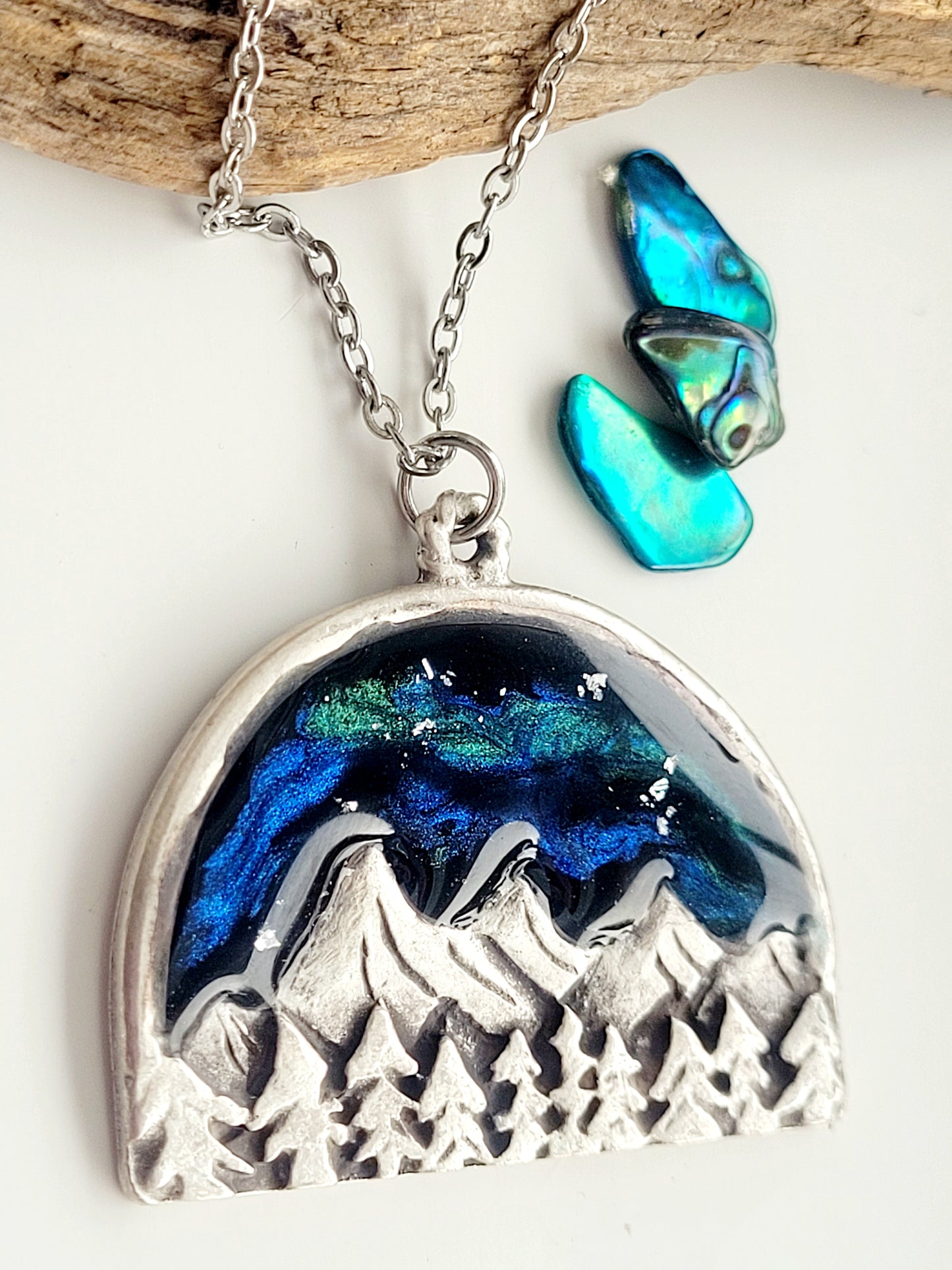 Northern light three sisters necklace. Alberta necklace. Unique handcrafted jewelry