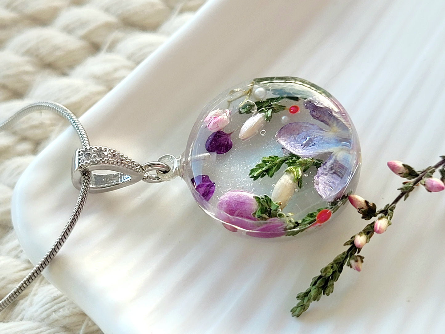 Blooming lilac. Botanical necklace with real flowers