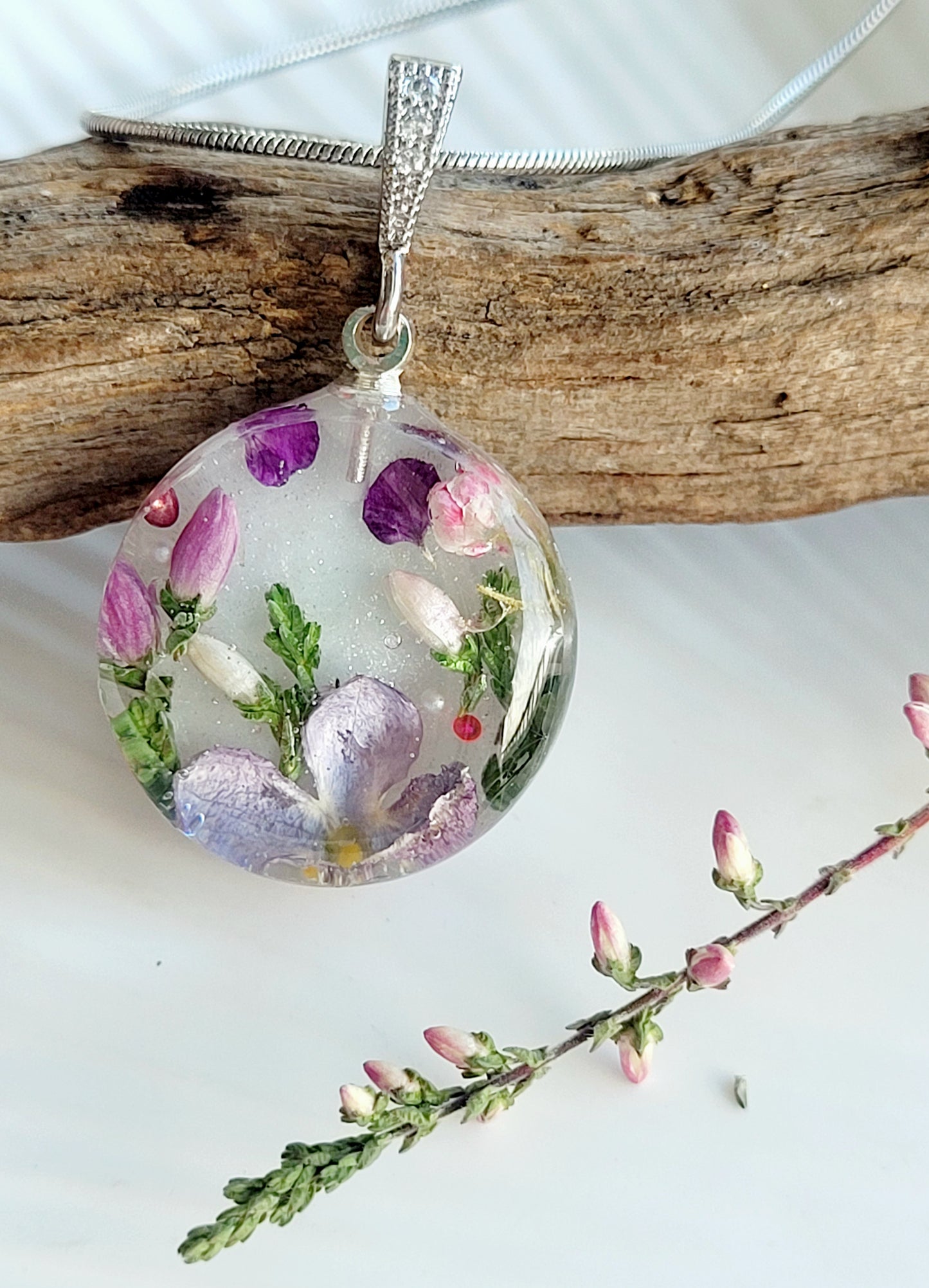 Blooming lilac. Botanical necklace with real flowers