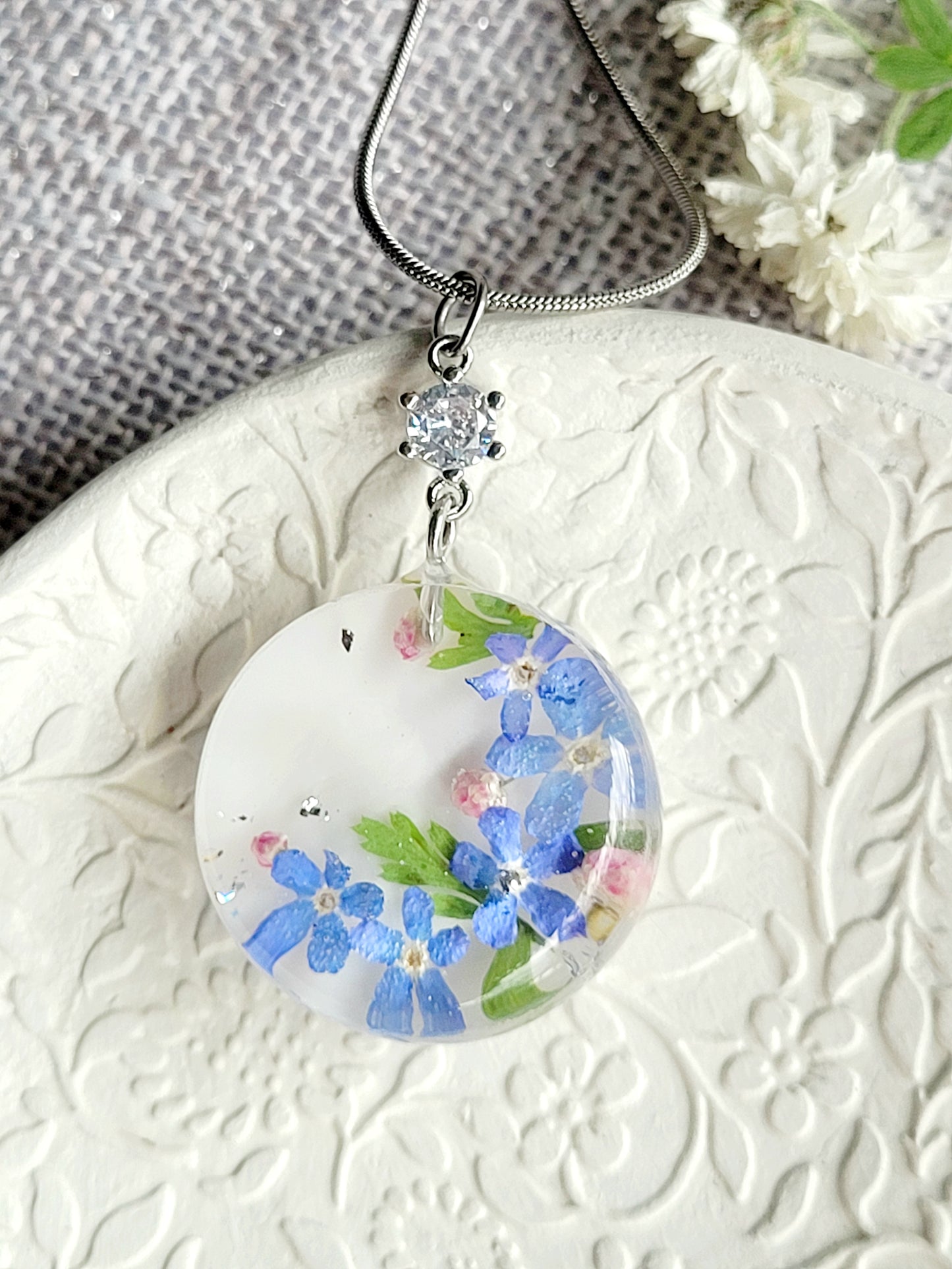 Foget-me-not handcrafted necklace with genuine flowers