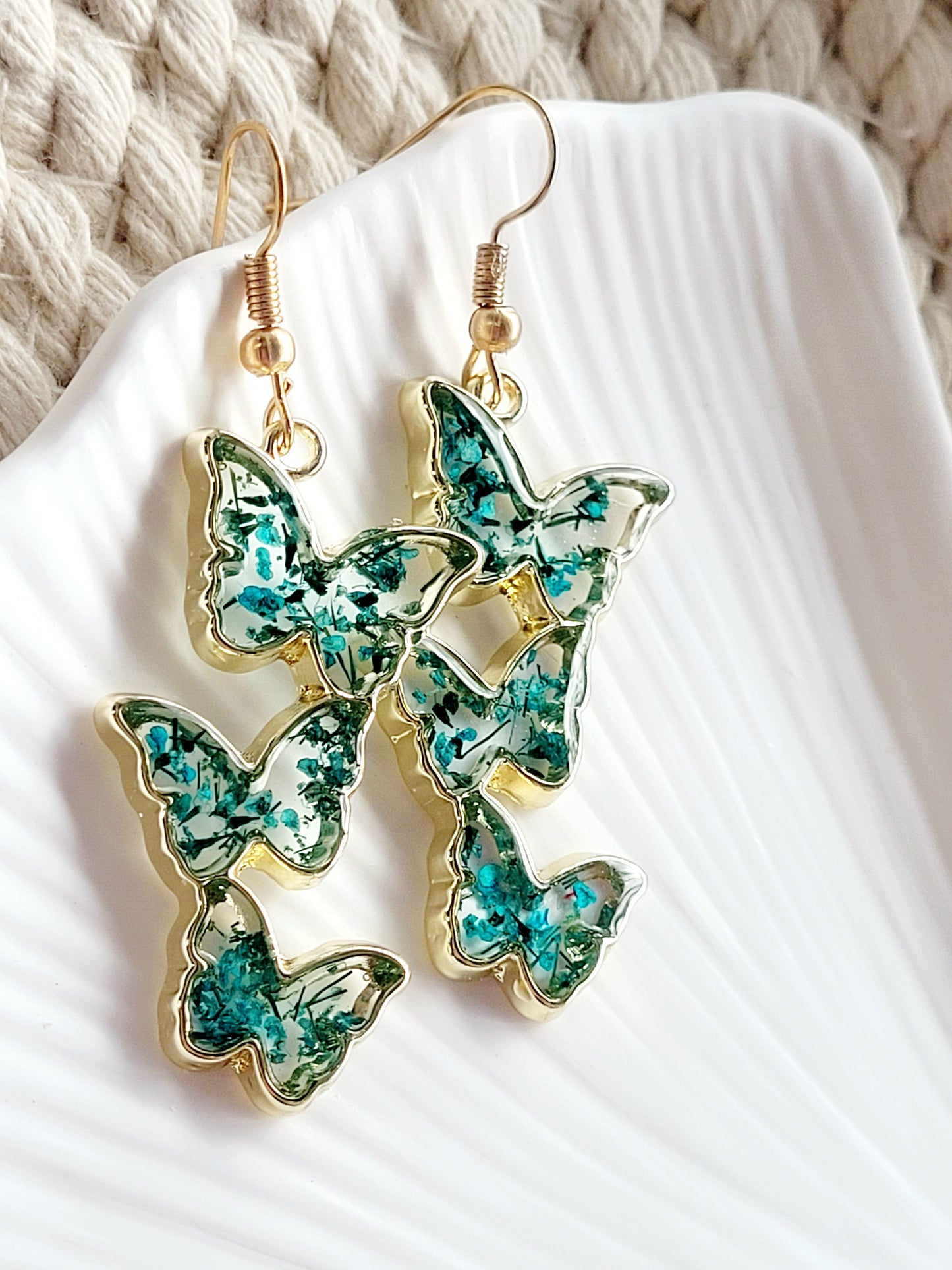 Floral handcrafted butterfly earrings with wildflowers. Unique Gift. Unique Canadian jewelry