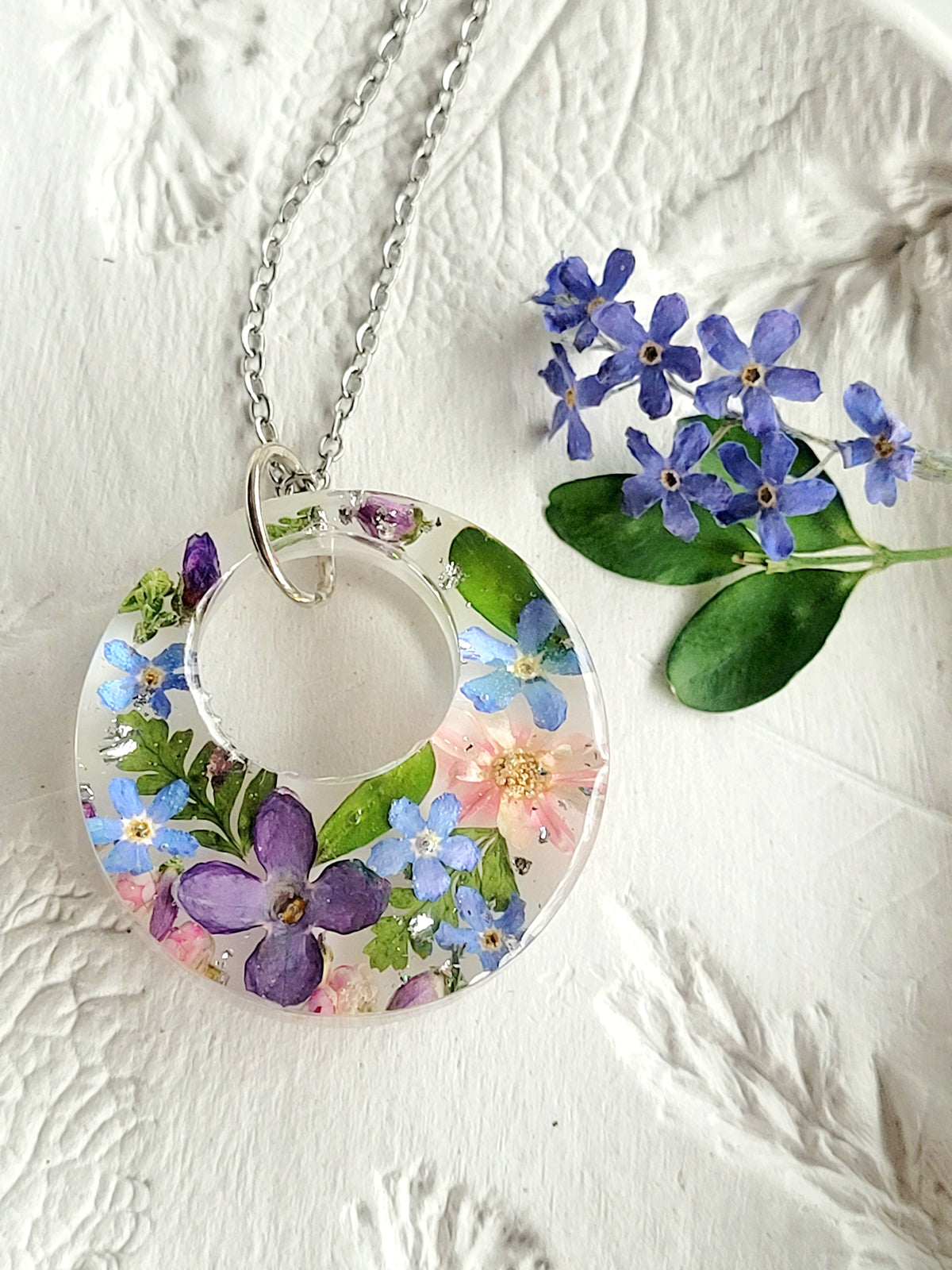 Lilac and forget-me-not necklace