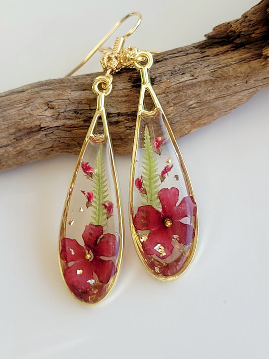 Red Flower tear-drop earrings
