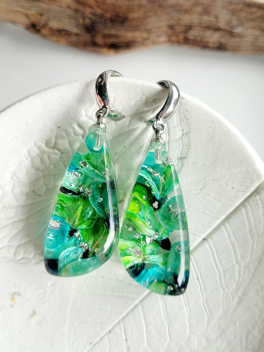 Botanical, handcrafted earrings with real flowers (genista flower). Unique Gift.