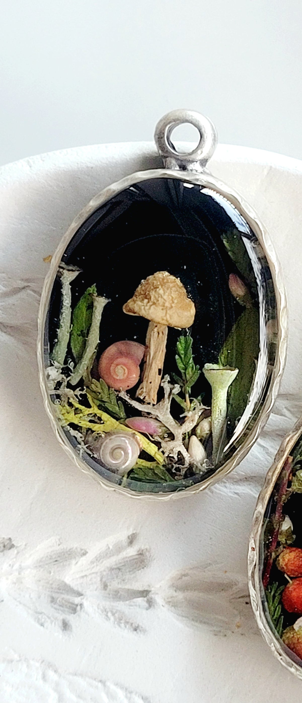 Botanical handcrafted mushroom necklace.