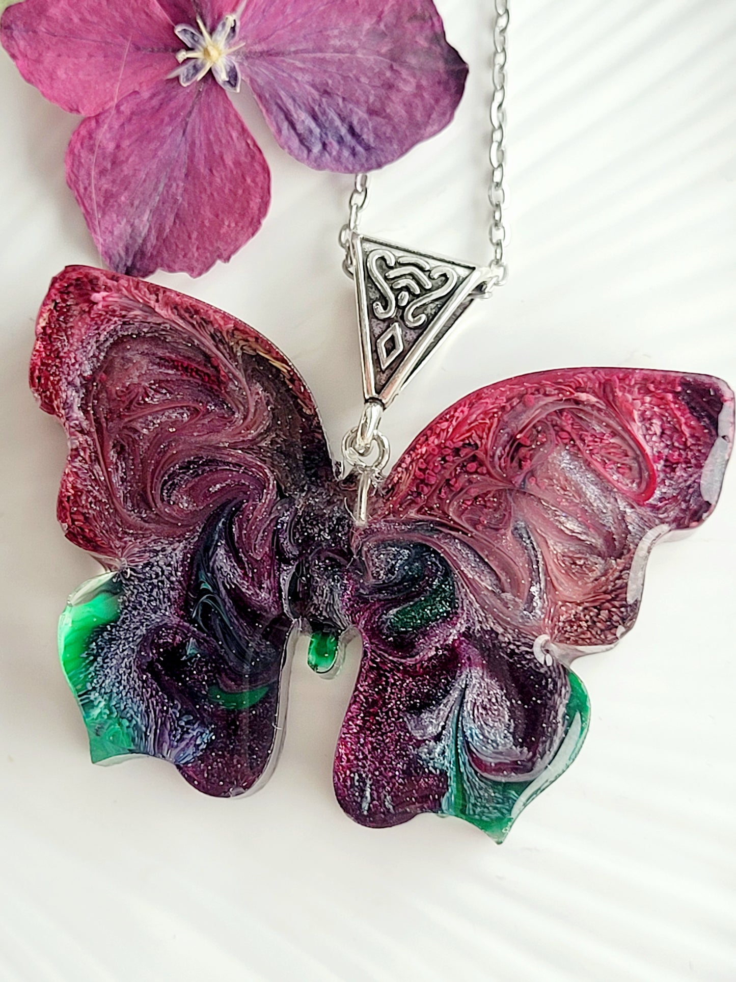 Handcrafted Petri Art Butterfly Necklace – 50 mm Pendant on 70 cm Hypoallergenic Stainless-Steel Chain