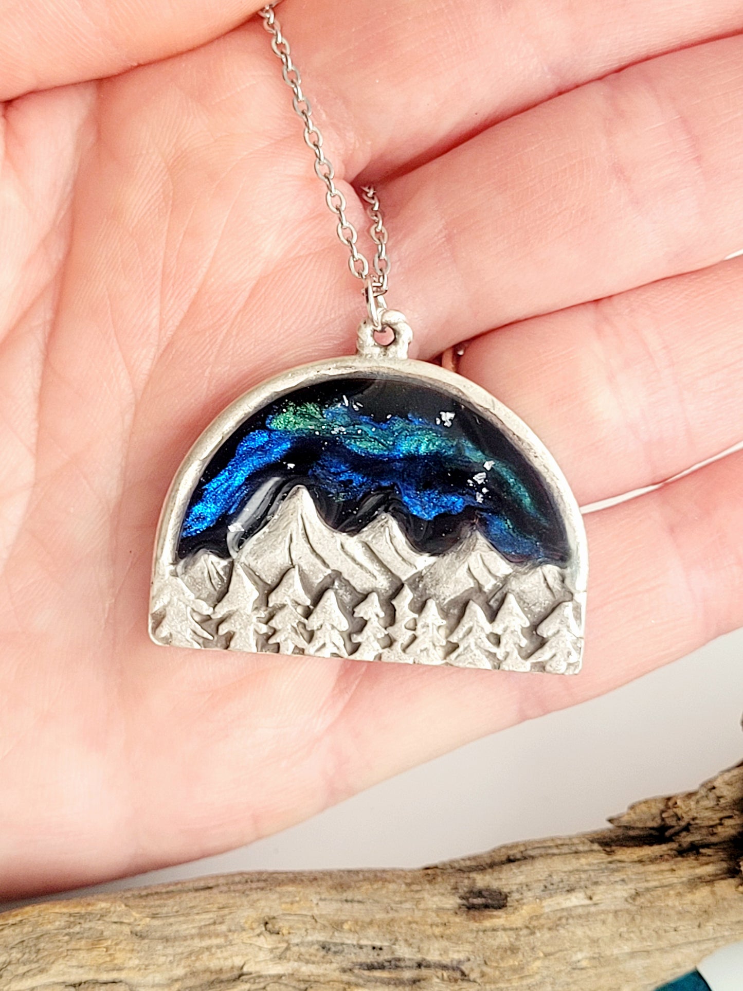 Northern light three sisters necklace. Alberta necklace. Unique handcrafted jewelry