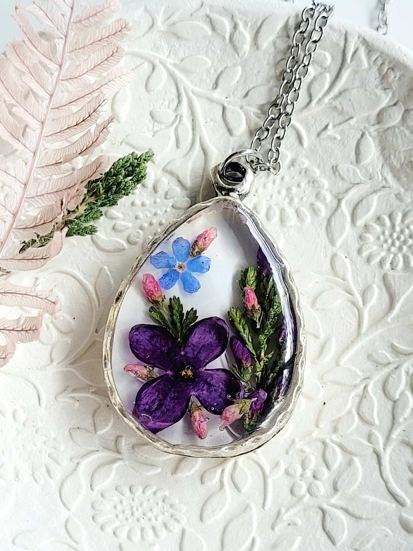 Lilac and forget-me-not necklace