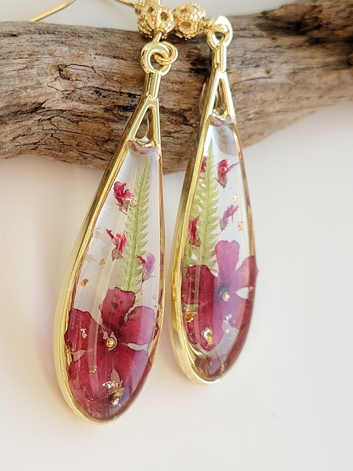Red Flower tear-drop earrings