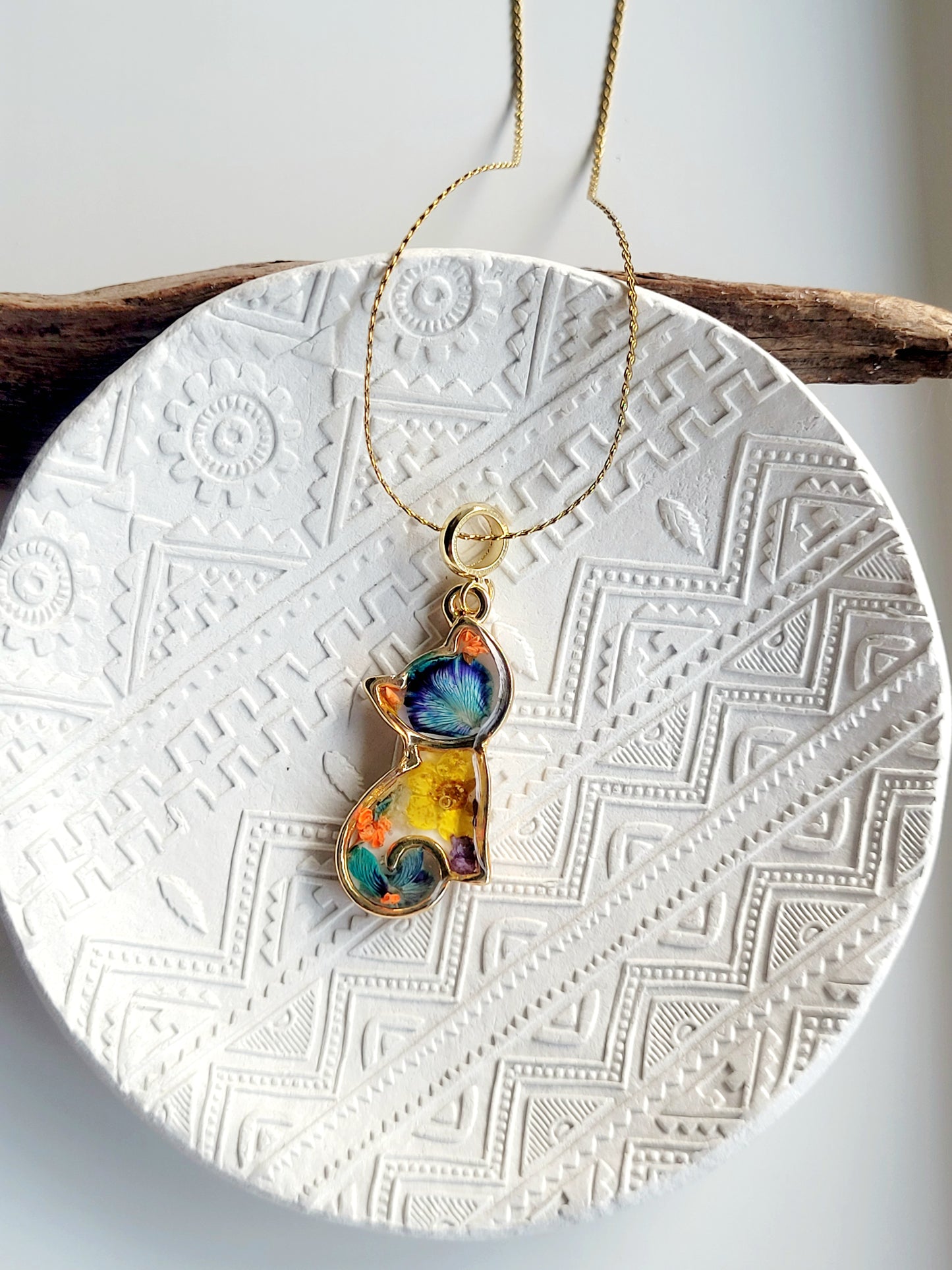 Real flower cat necklace. Kitten charm. Little girl pendant