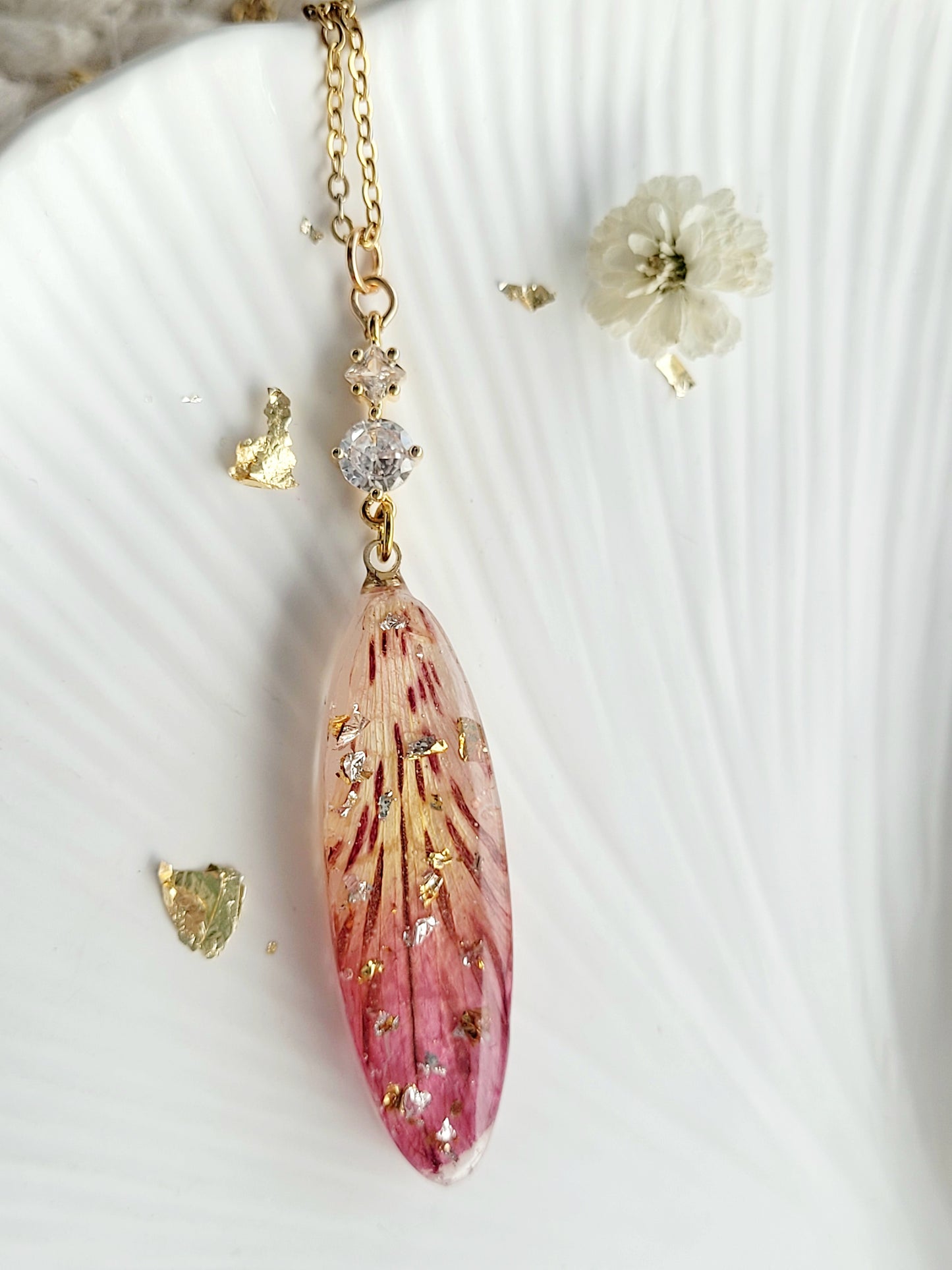 Handcrafted alstroemeria necklace with real alstroemeria petal. One-of-a-kind necklace and special gift