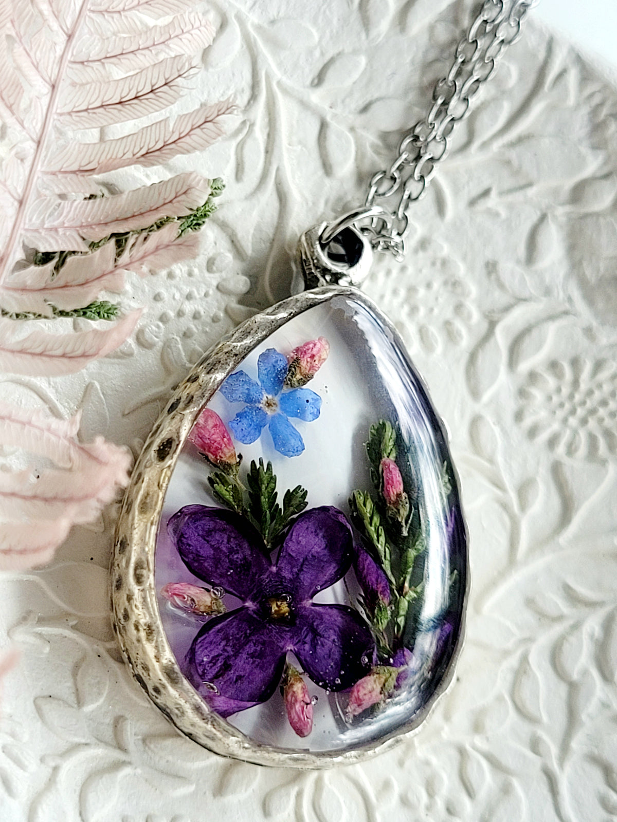 Lilac and forget-me-not necklace