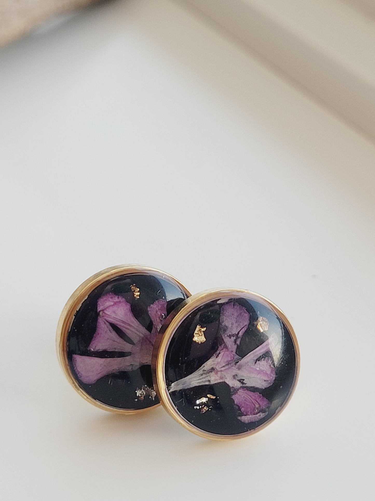 Purple Flower studs. Genuine wildflower studs. Pressed flower earrings. Handcrafted studs with real flowers