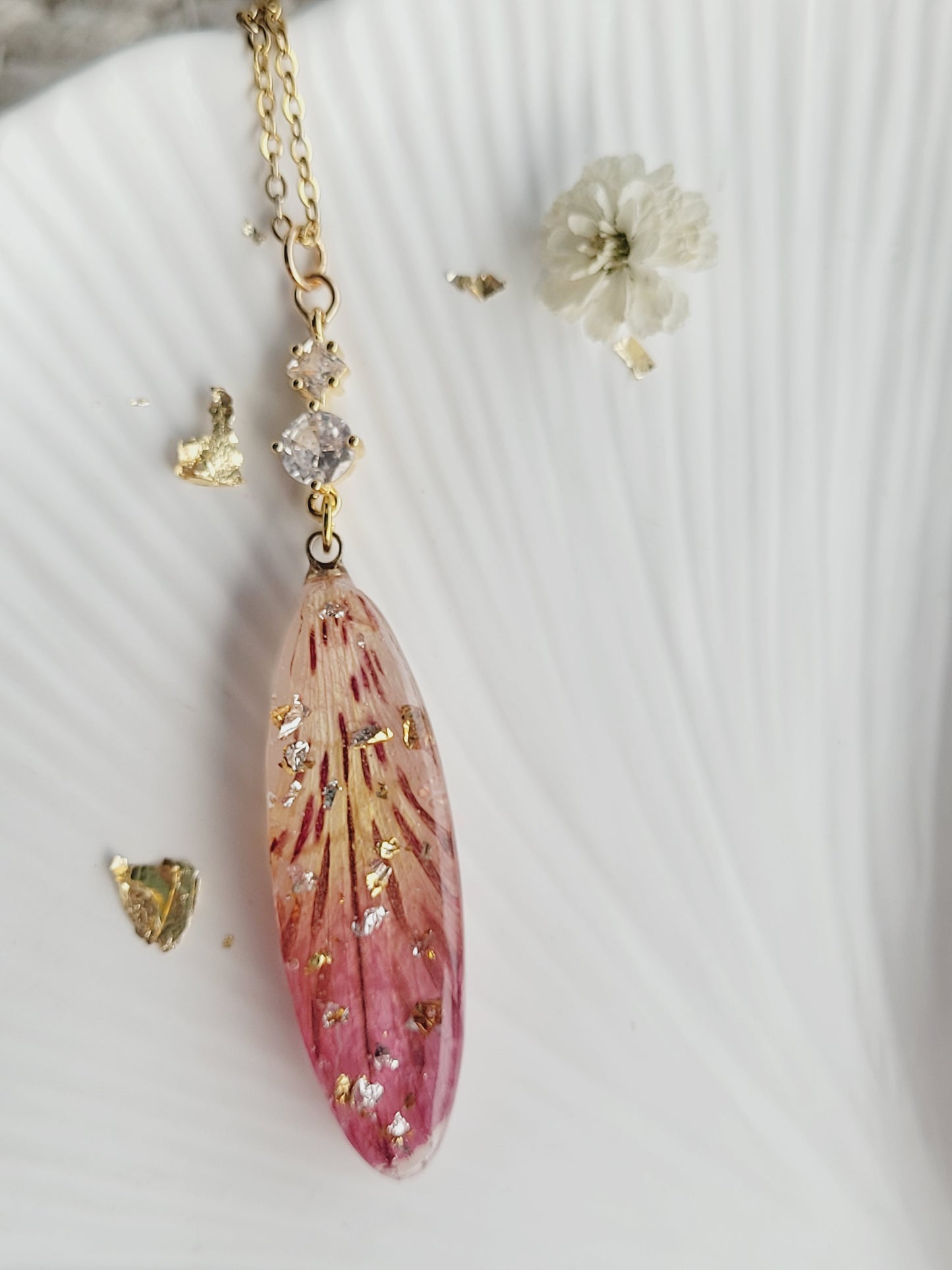 Handcrafted alstroemeria necklace with real alstroemeria petal. One-of-a-kind necklace and special gift