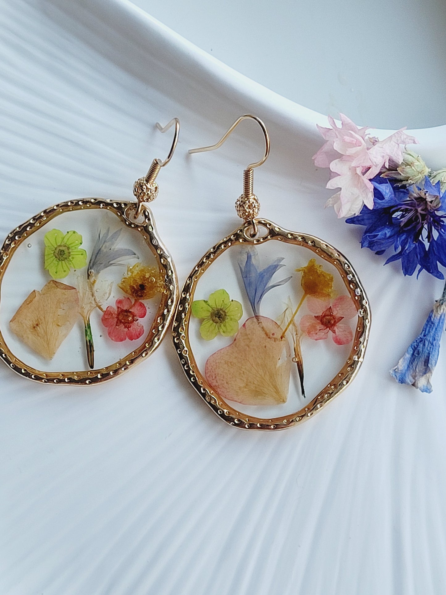 Floral handcrafted earrings with wildflowers. Unique Gift. Unique Canadian jewelry