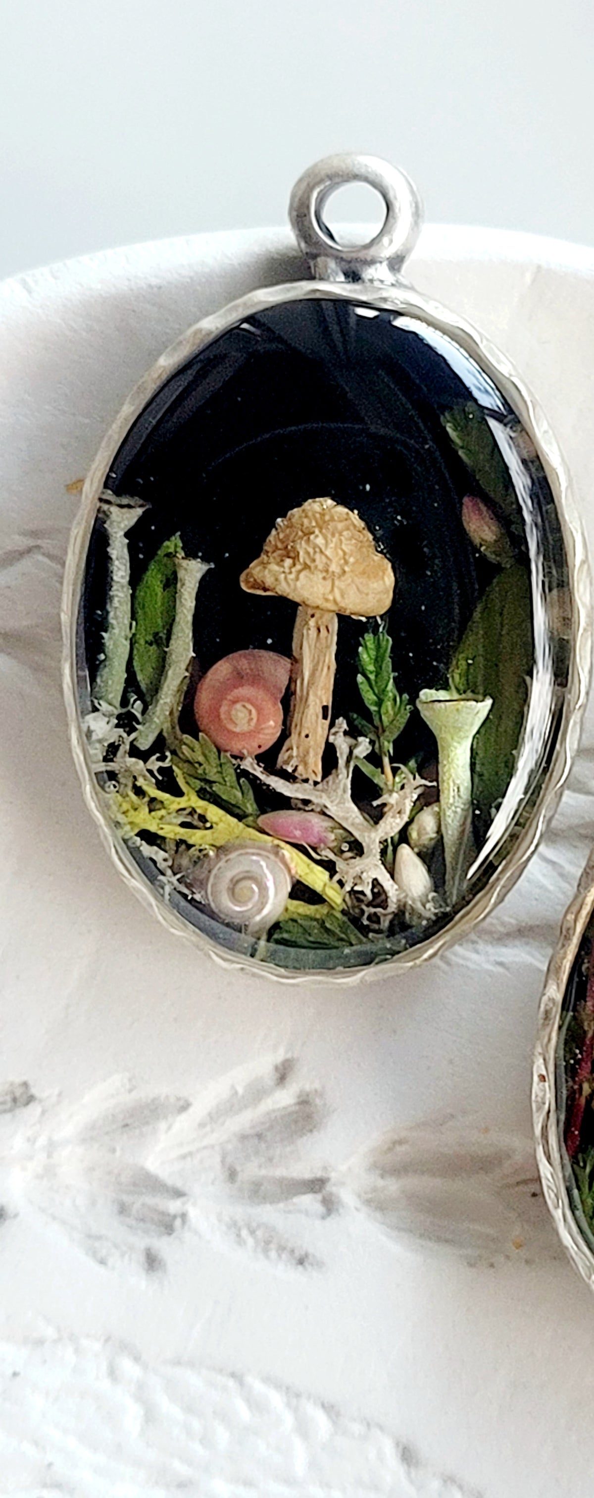Botanical handcrafted mushroom necklace.