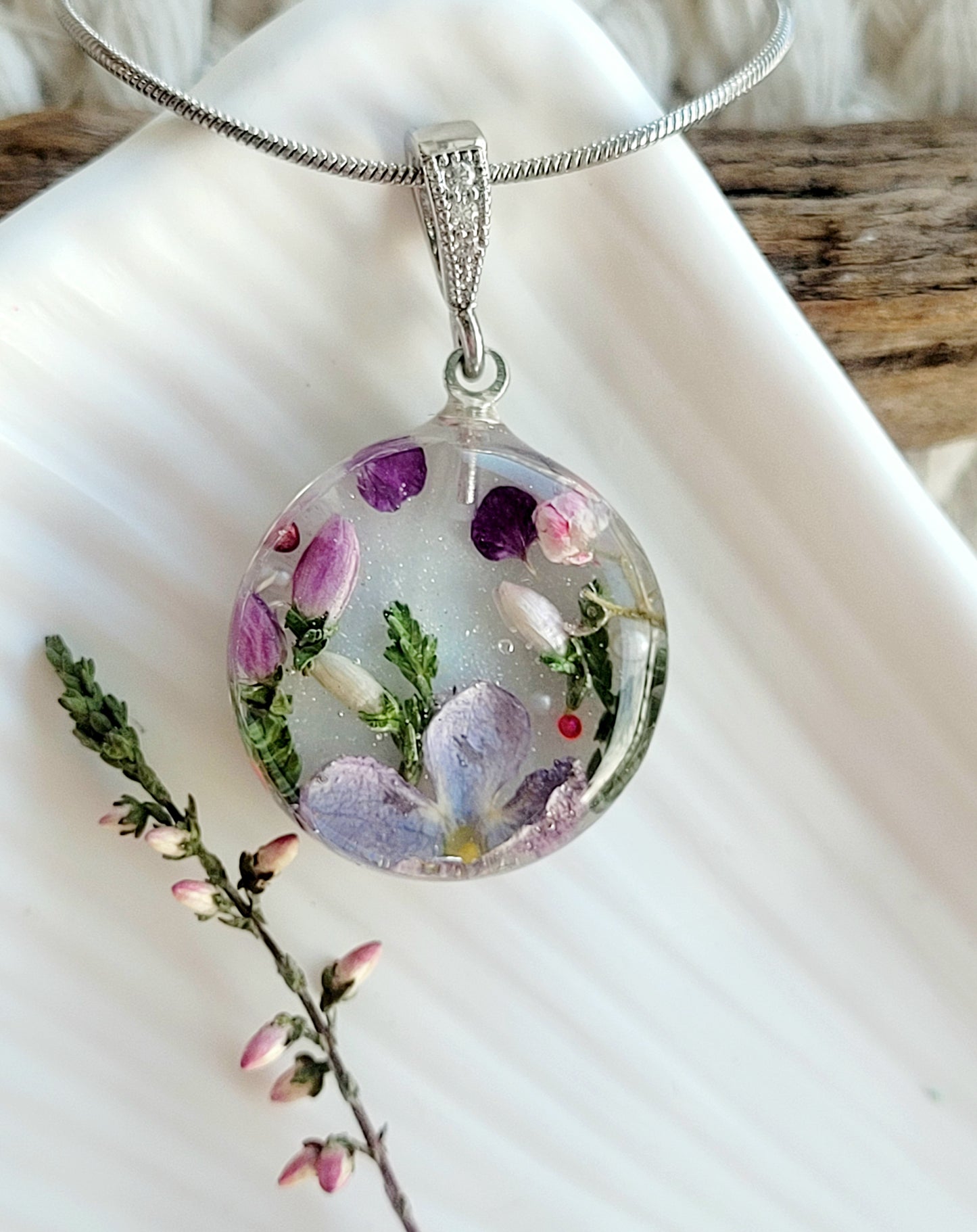 Blooming lilac. Botanical necklace with real flowers
