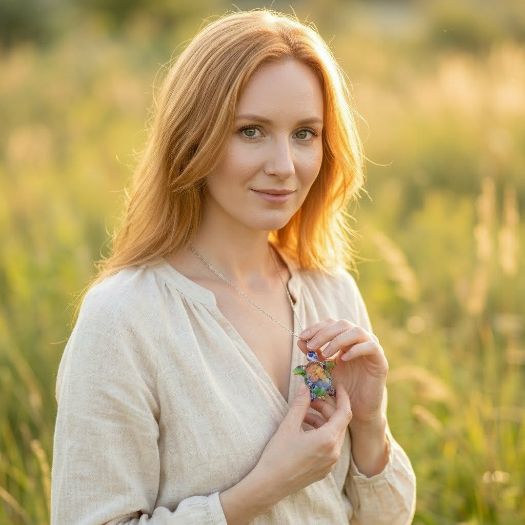 Handcrafted floral turtle necklace with real flowers