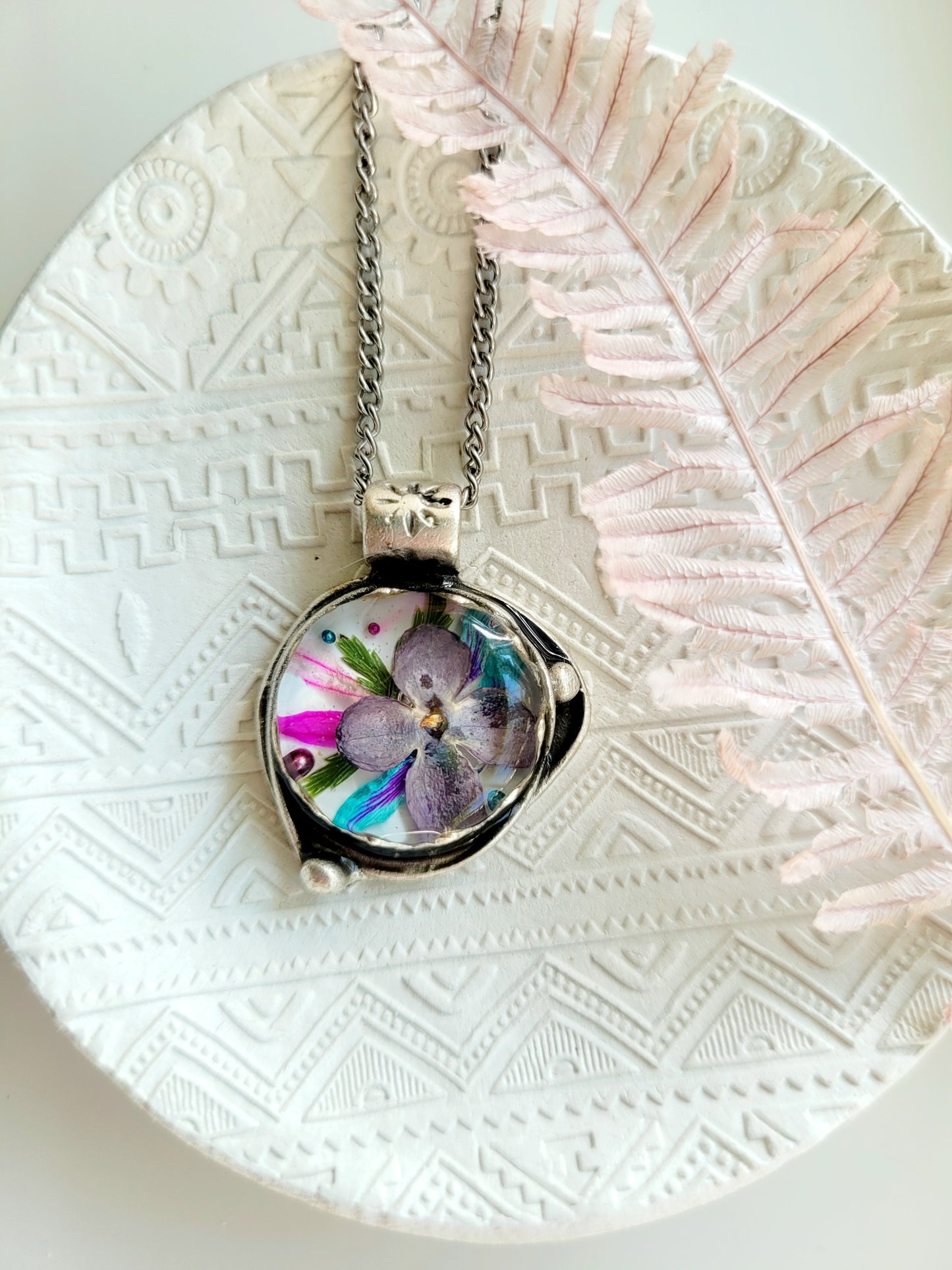 Blooming lilac. Botanical necklace with real flowers