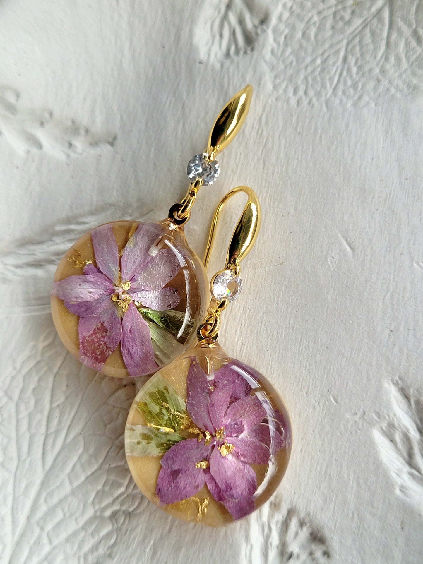Botanical, handcrafted earrings with real hydrangea flowers. Unique Gift.