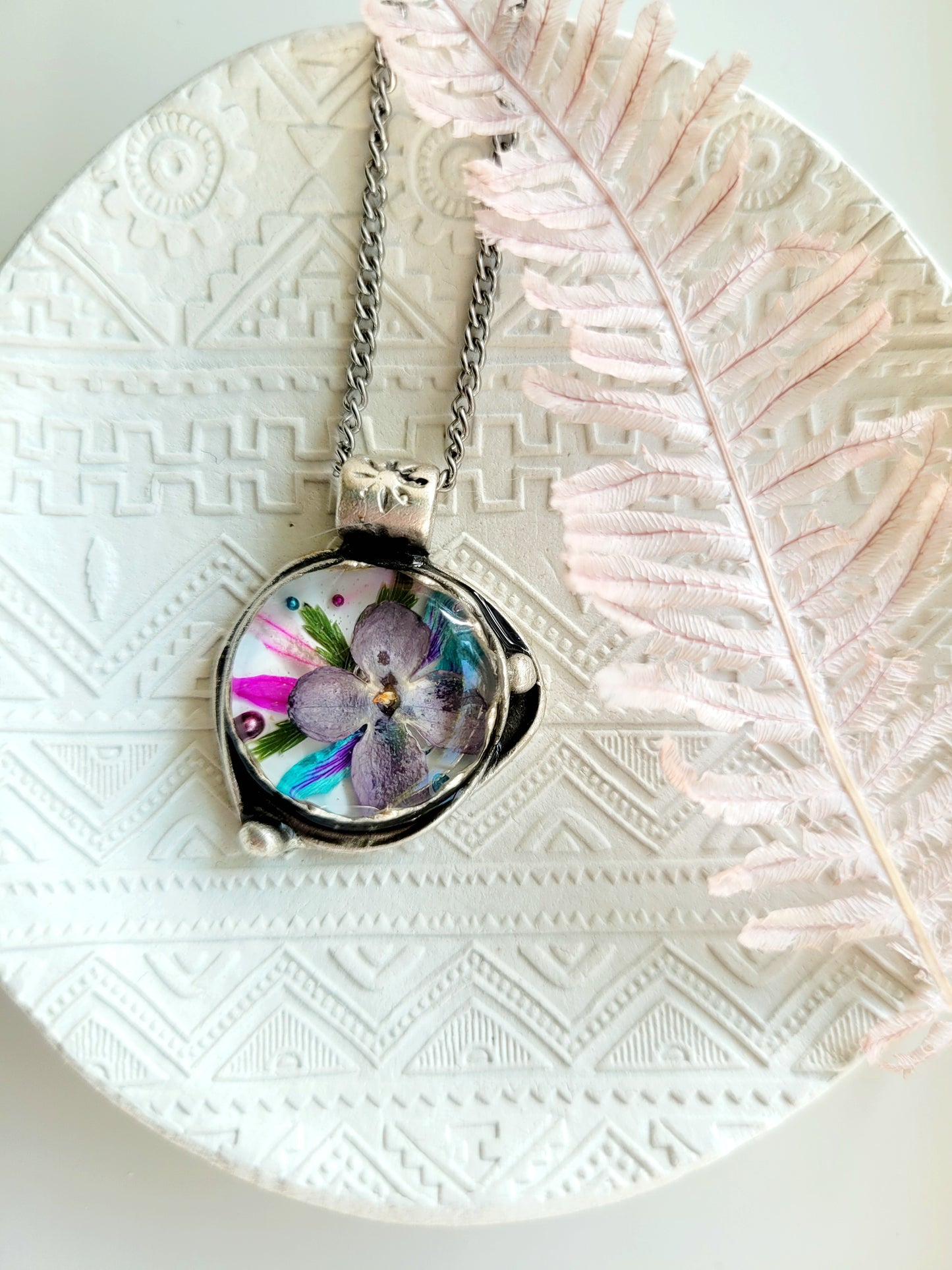 Blooming lilac. Botanical necklace with real flowers