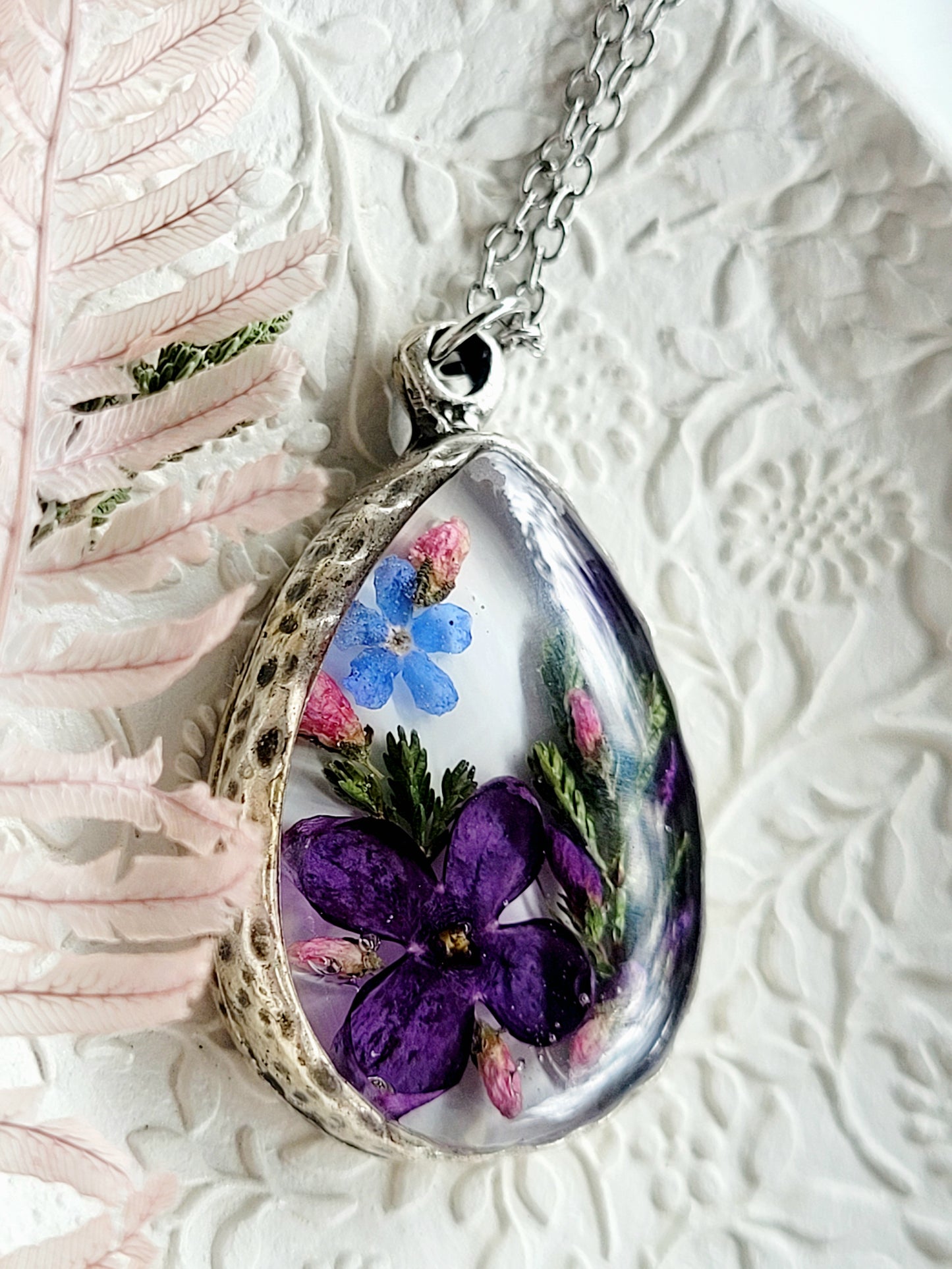Lilac and forget-me-not necklace