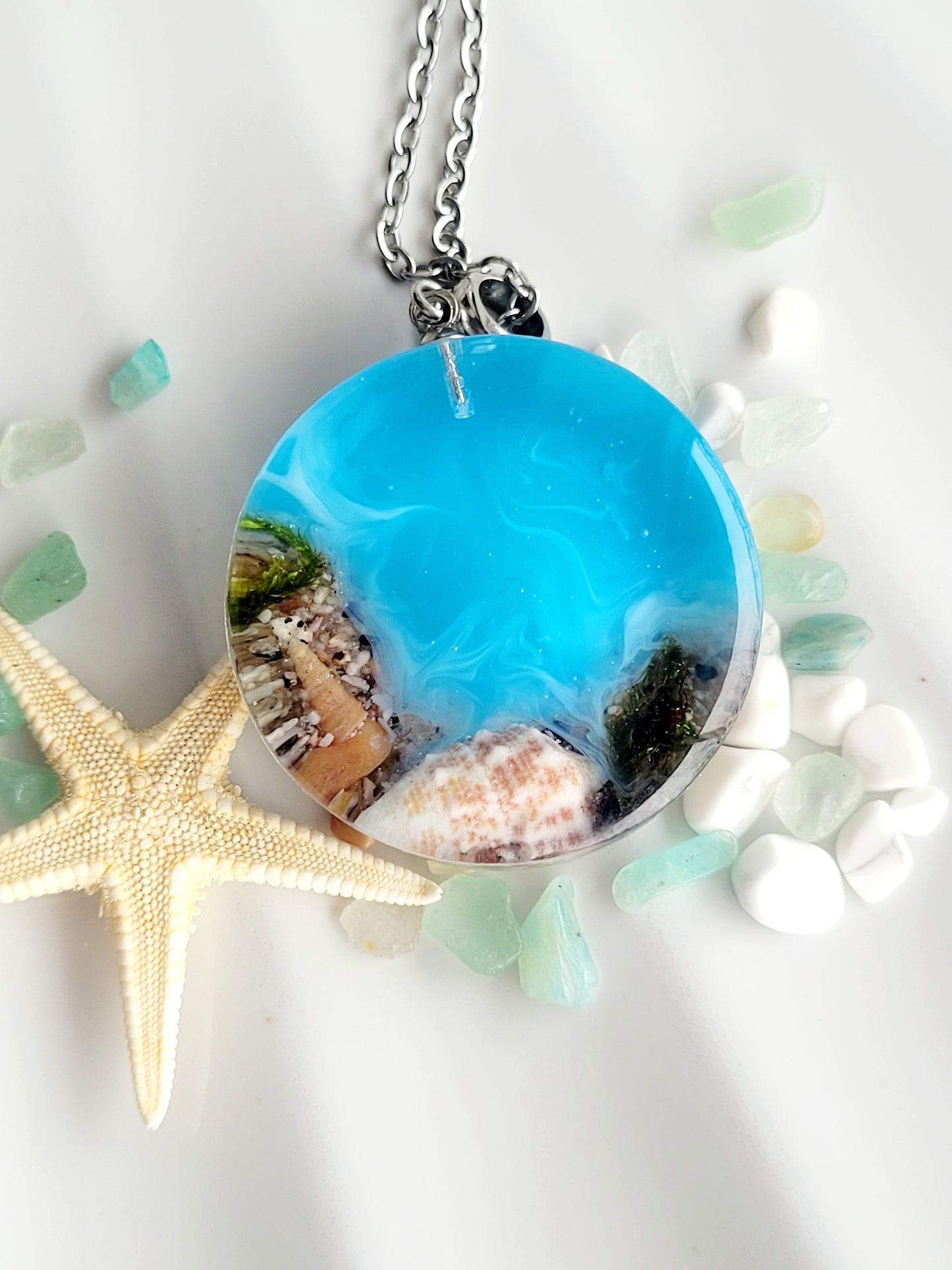 Sea heart necklace with real seashells and sand