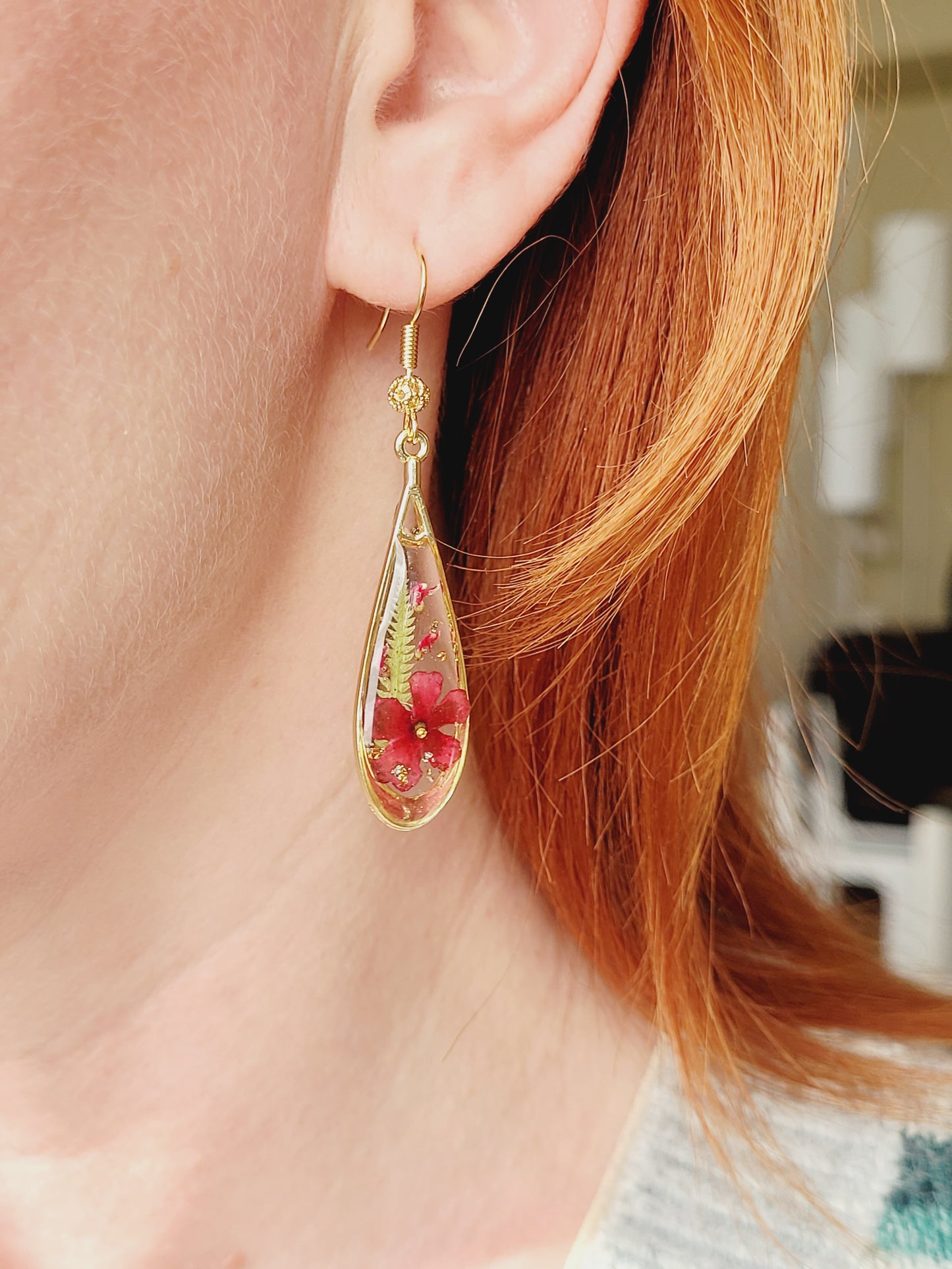 Red Flower tear-drop earrings
