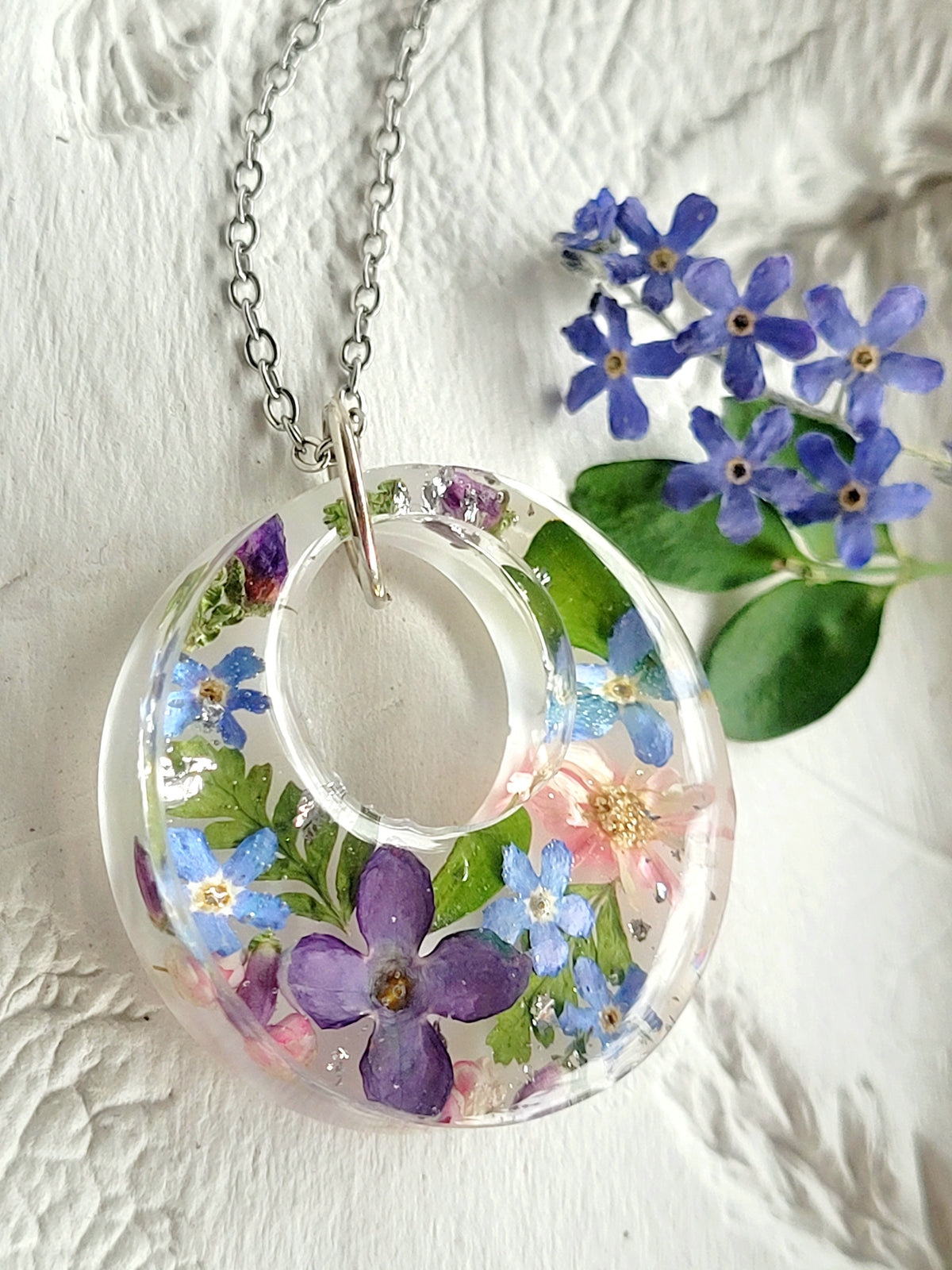 Lilac and forget-me-not necklace