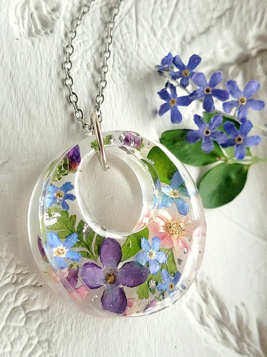 Lilac and forget-me-not necklace
