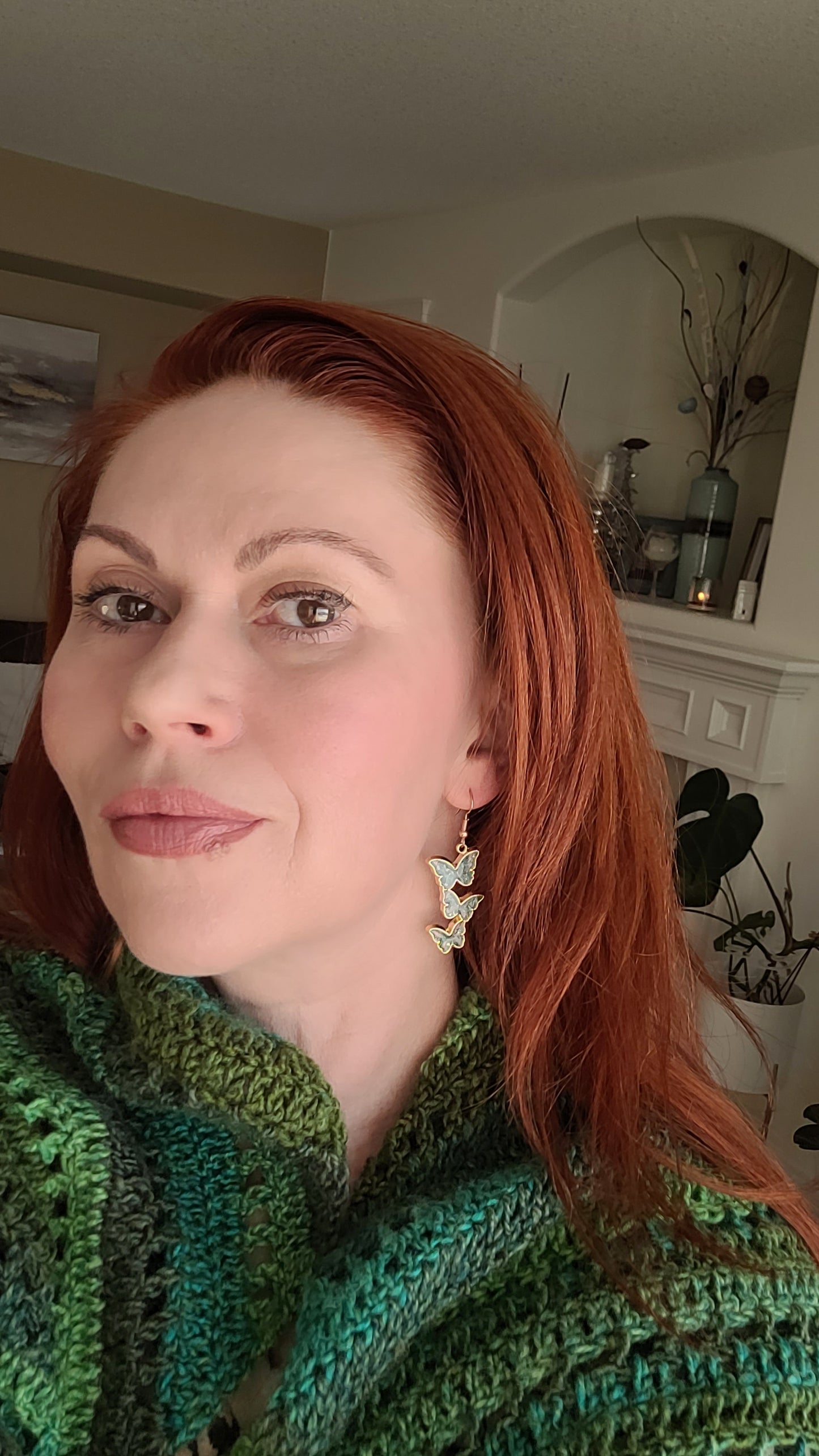 Floral handcrafted butterfly earrings with wildflowers. Unique Gift. Unique Canadian jewelry