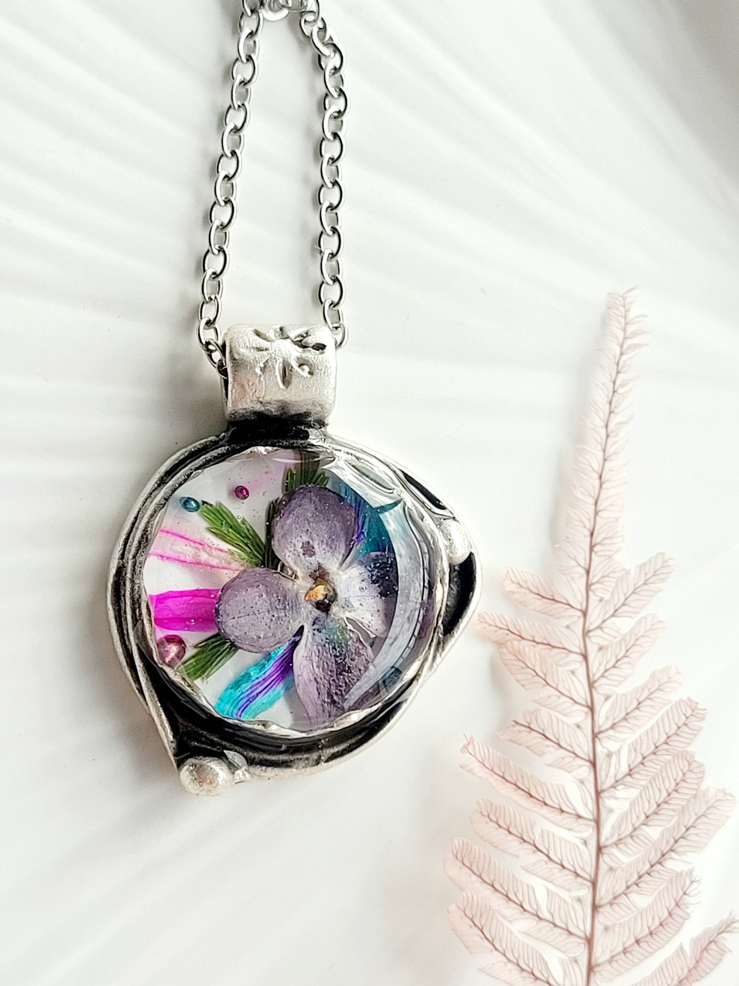 Blooming lilac. Botanical necklace with real flowers