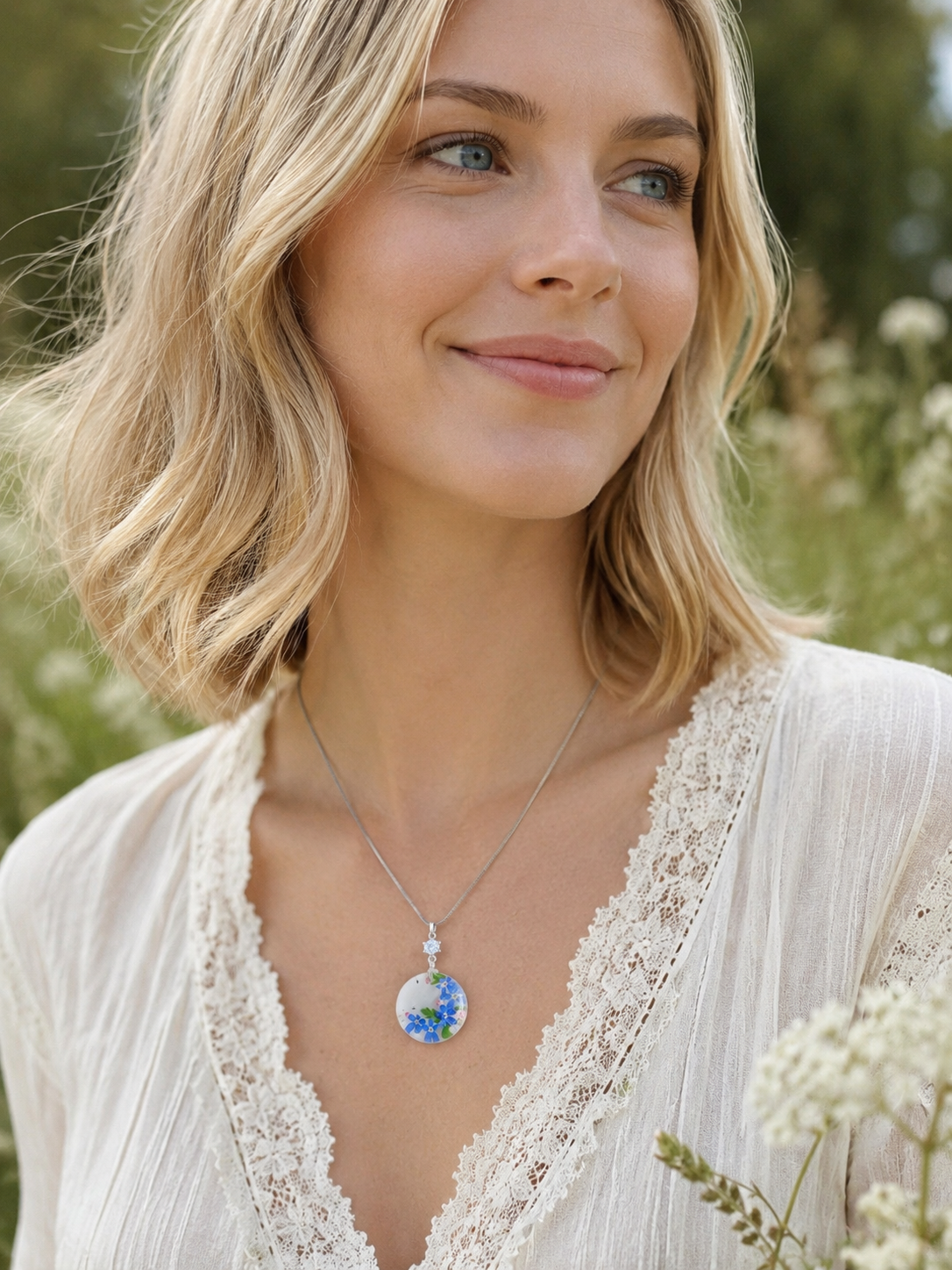 Foget-me-not handcrafted necklace with genuine flowers