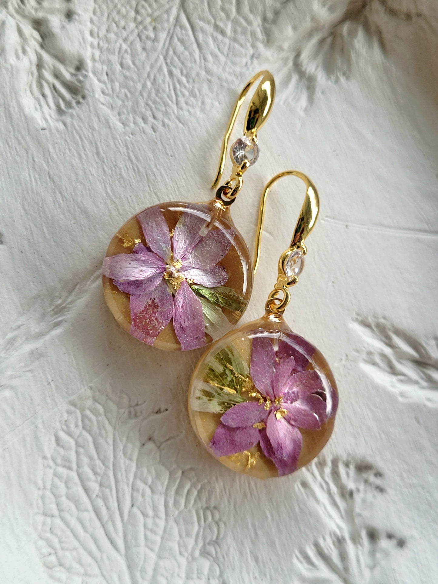 Botanical, handcrafted earrings with real hydrangea flowers. Unique Gift.
