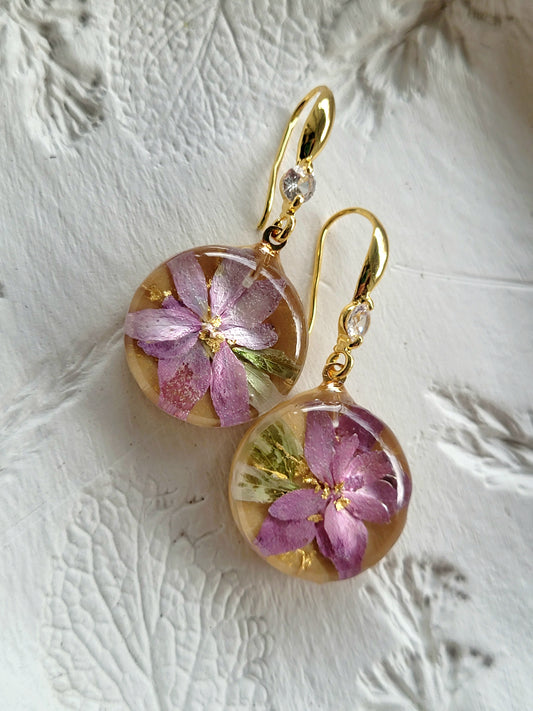 Botanical, handcrafted earrings with real hydrangea flowers. Unique Gift.