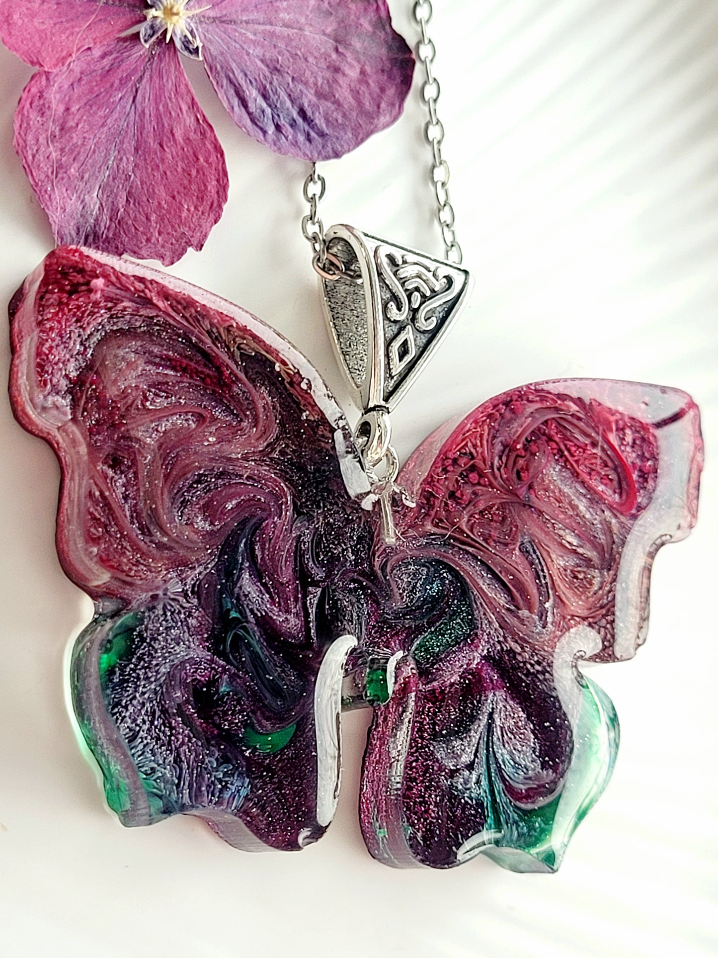 Handcrafted Petri Art Butterfly Necklace – 50 mm Pendant on 70 cm Hypoallergenic Stainless-Steel Chain